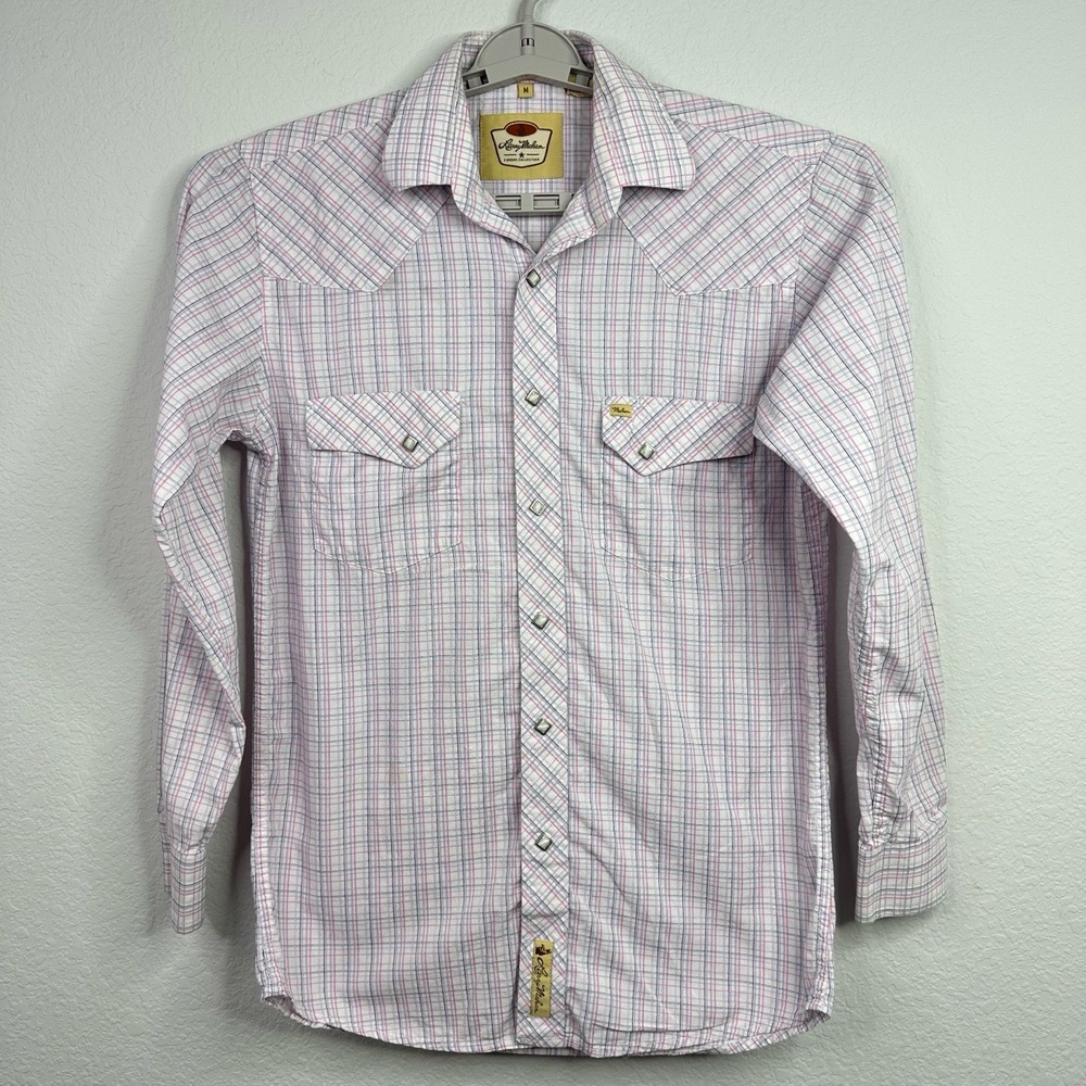 Larry Mahan Shirt Mens M Plaid Pearl Snap Short Sleeve Western Cowboy Rodeo‎